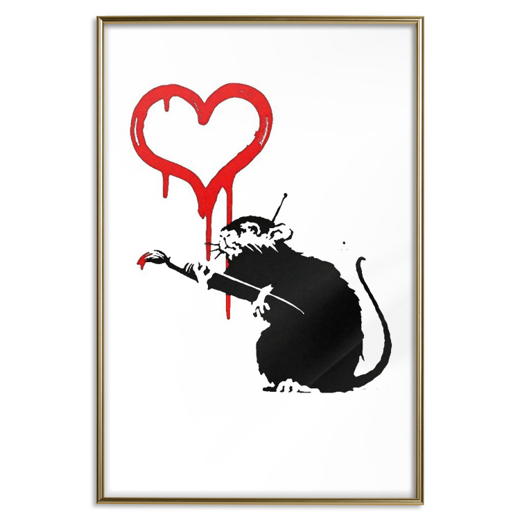 Poster Love Rat - rat painting a red heart on a white plain wall 132443 additionalImage 16