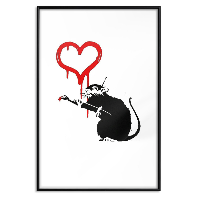 Poster Love Rat - rat painting a red heart on a white plain wall 132443 additionalImage 18