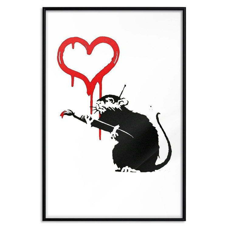 Poster Love Rat - rat painting a red heart on a white plain wall 132443 additionalImage 17