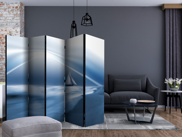 Room Separator Lonely Sail Drifting II (5-piece) - boat on blue water 132843 additionalImage 4