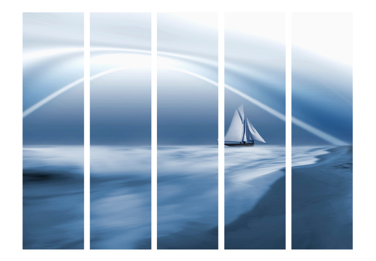 Room Separator Lonely Sail Drifting II (5-piece) - boat on blue water 132843 additionalImage 3