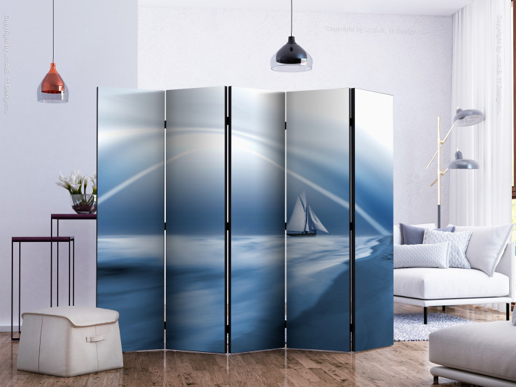 Room Separator Lonely Sail Drifting II (5-piece) - boat on blue water 132843 additionalImage 2