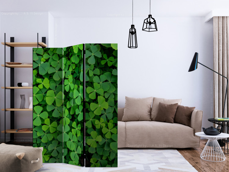 Room Separator Green Clover (3-piece) - simple composition with delicate leaves 133043 additionalImage 4