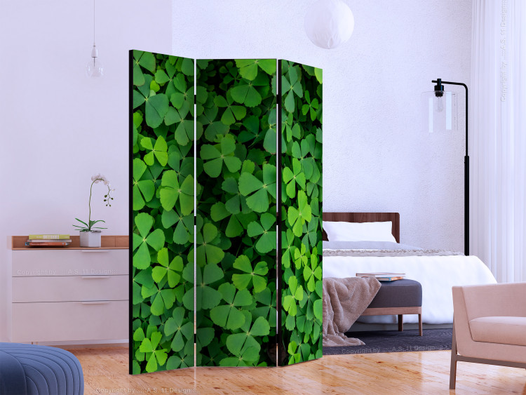 Room Separator Green Clover (3-piece) - simple composition with delicate leaves 133043 additionalImage 2