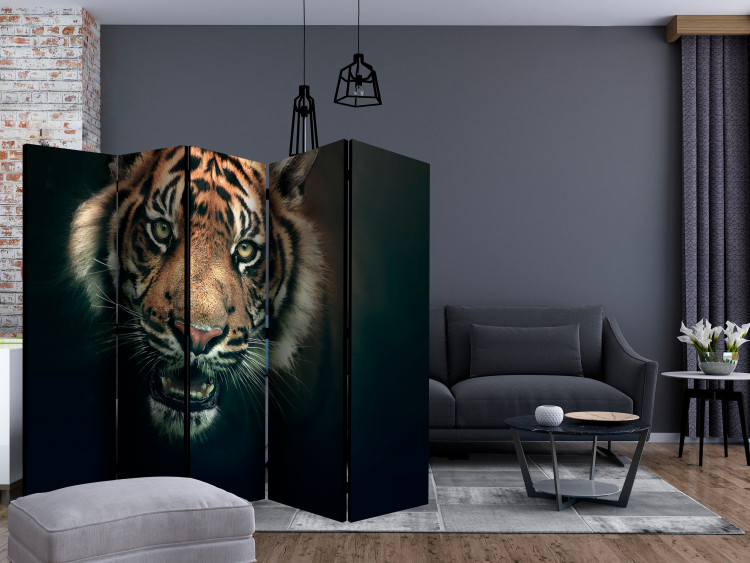 Room Divider Screen Bengal Tiger II (5-piece) - wild animal on a black background 133343 additionalImage 4