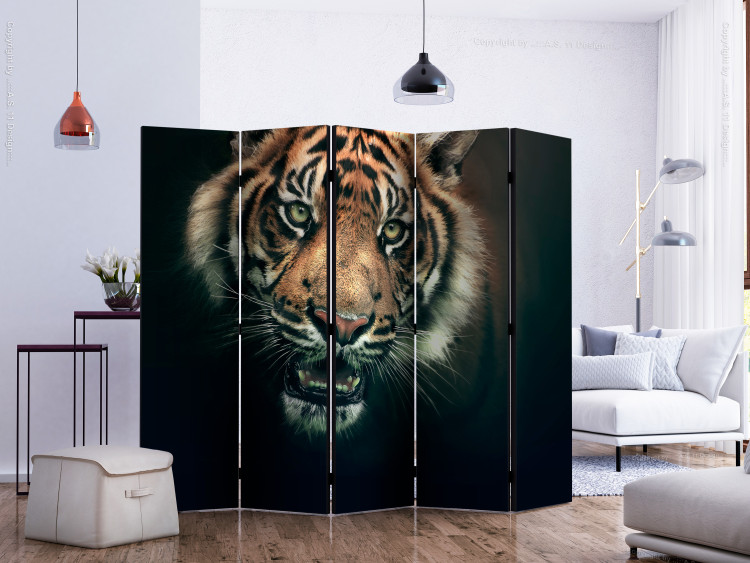 Room Divider Screen Bengal Tiger II (5-piece) - wild animal on a black background 133343 additionalImage 2