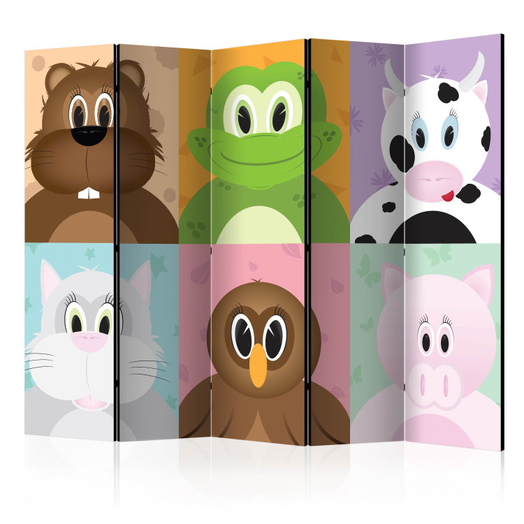 Room Divider Cheerful Animals II (5-piece) - colorful composition for children 133443
