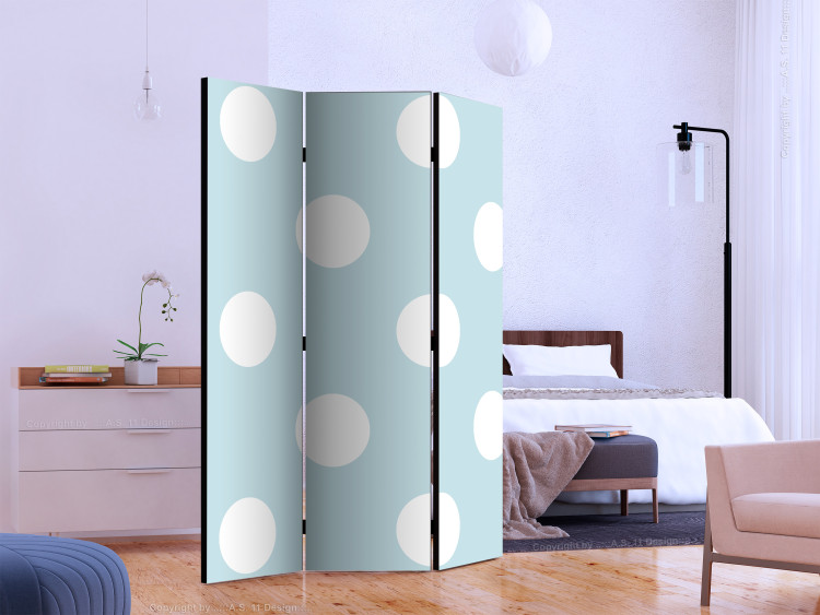 Folding Screen Blue Sweetness (3-piece) - simple composition in white dots 133543 additionalImage 2