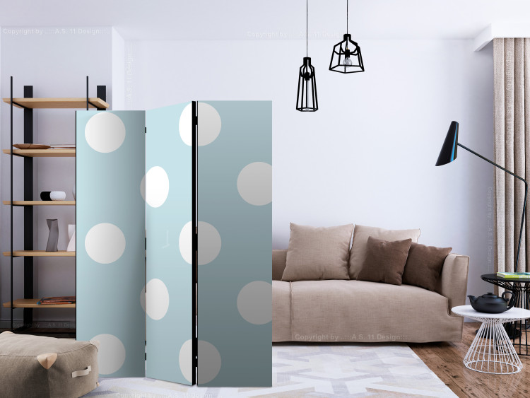 Folding Screen Blue Sweetness (3-piece) - simple composition in white dots 133543 additionalImage 4