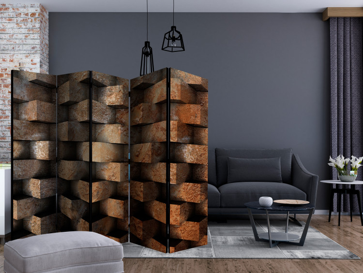 Room Divider Brick Braid II - abstract orange bricks with 3D effect 133643 additionalImage 4