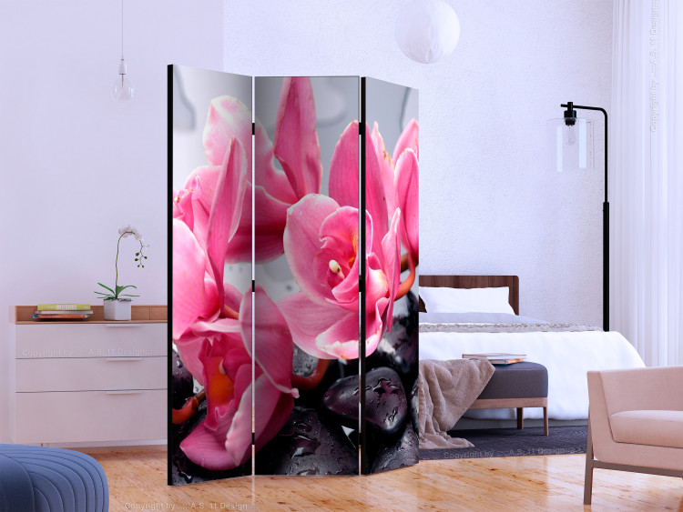 Room Divider Screen Orchid Flowers and Stones - pink lilies and black stones in a zen style 133943 additionalImage 2