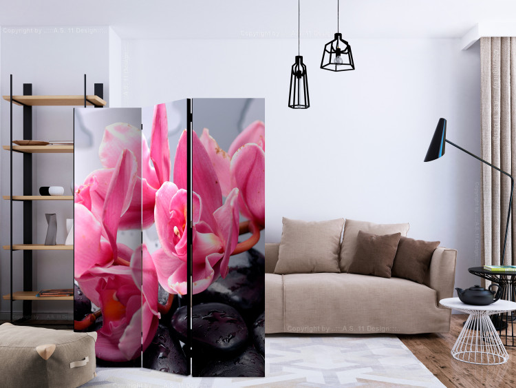 Room Divider Screen Orchid Flowers and Stones - pink lilies and black stones in a zen style 133943 additionalImage 4