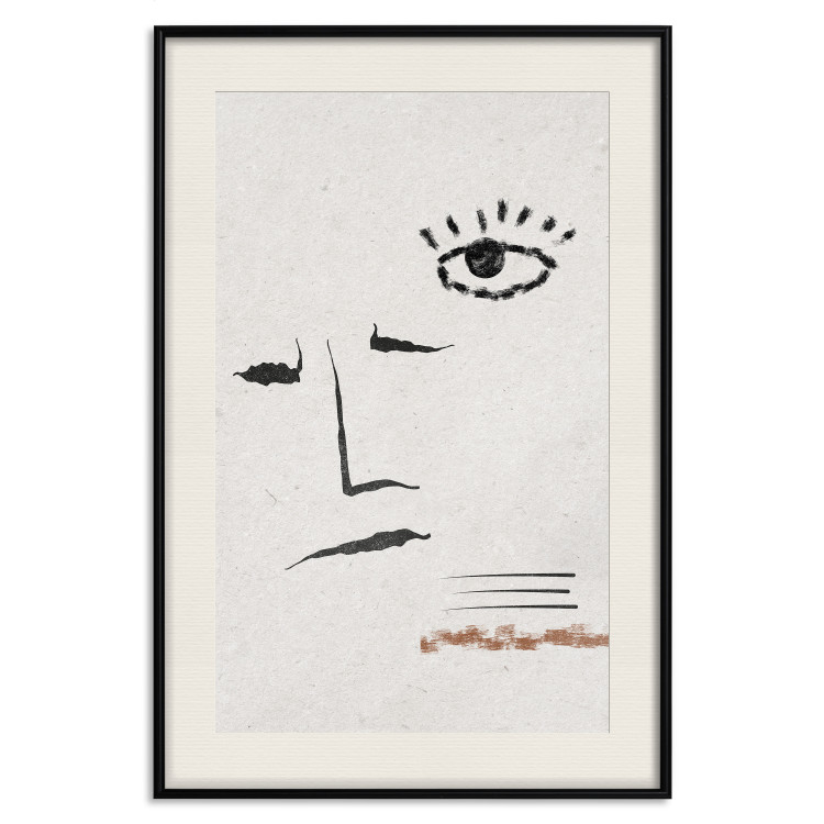 Wall Poster Sketched Smile - abstract black face and eye on a gray background 134343 additionalImage 19