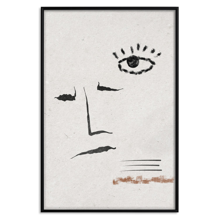 Wall Poster Sketched Smile - abstract black face and eye on a gray background 134343 additionalImage 16