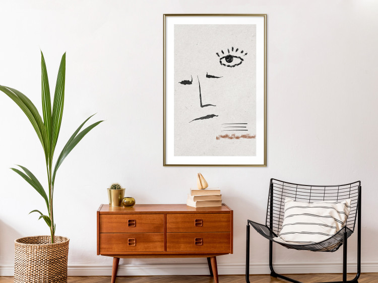 Wall Poster Sketched Smile - abstract black face and eye on a gray background 134343 additionalImage 15
