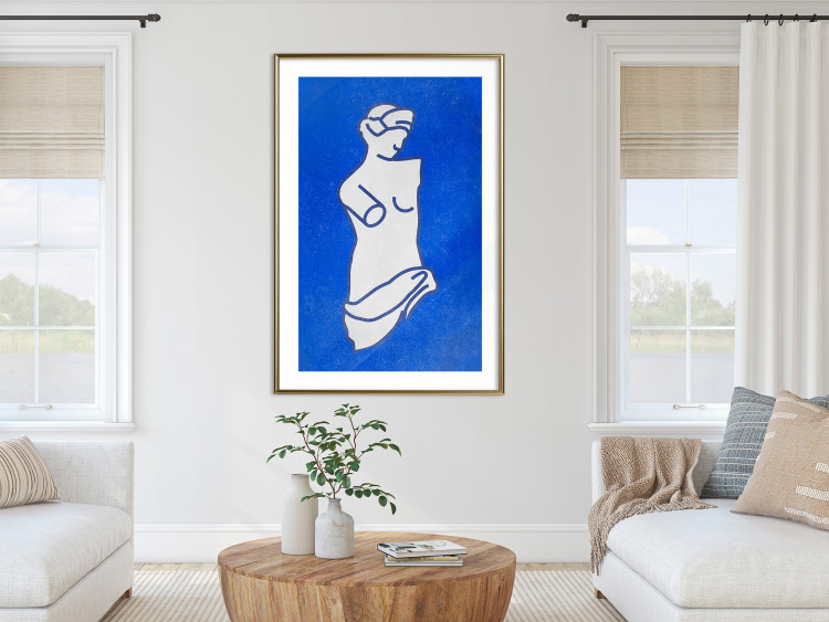 Wall Poster Blue Goddess - sketchy sculpture of a female silhouette on a blue background 134443 additionalImage 15