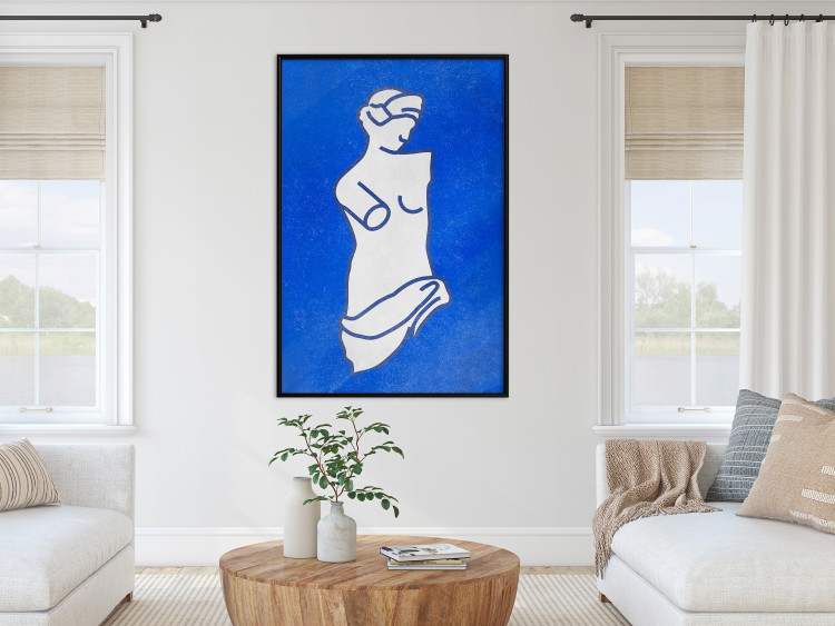 Wall Poster Blue Goddess - sketchy sculpture of a female silhouette on a blue background 134443 additionalImage 6