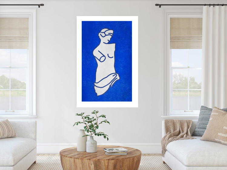 Wall Poster Blue Goddess - sketchy sculpture of a female silhouette on a blue background 134443 additionalImage 3