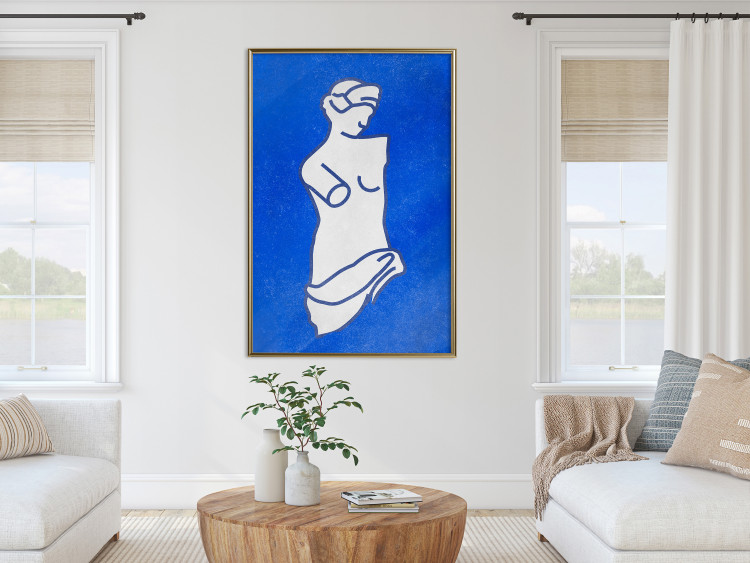 Wall Poster Blue Goddess - sketchy sculpture of a female silhouette on a blue background 134443 additionalImage 7