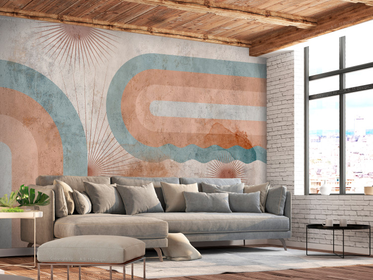 Wall Mural Geometric abstraction with texture - three suns with retro patterns 135143