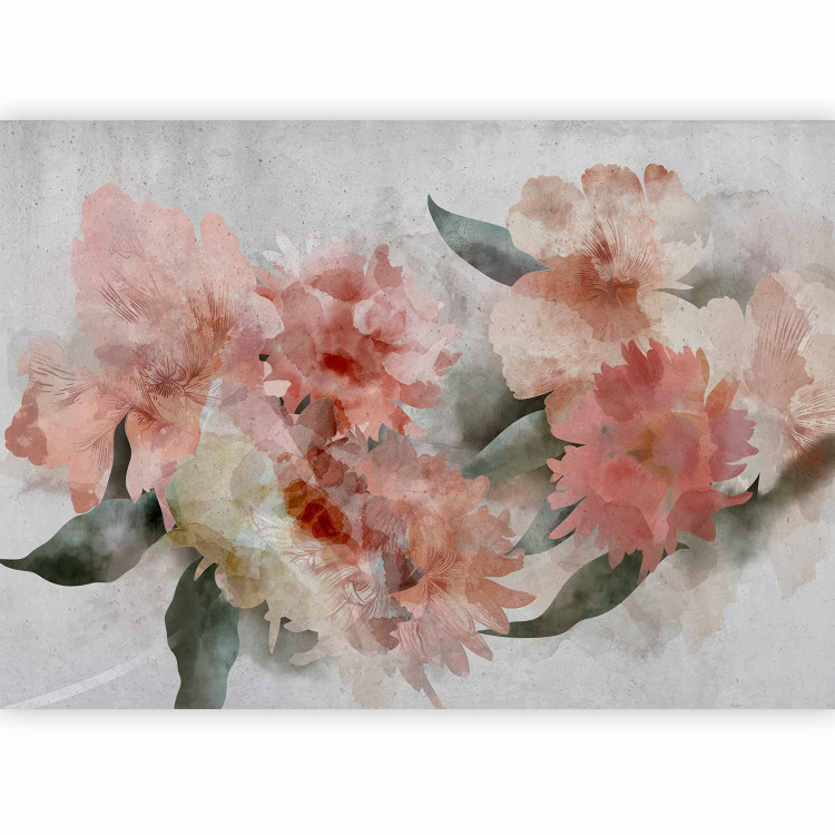 Photo Wallpaper Flowering garden painted in watercolour - floral motif of pink peonies 135743 additionalImage 1