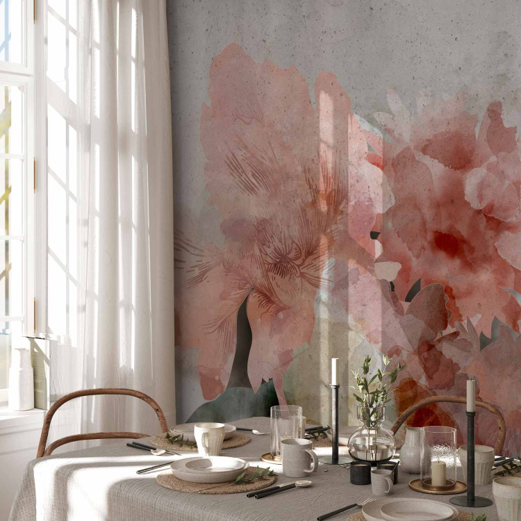 Photo Wallpaper Flowering garden painted in watercolour - floral motif of pink peonies 135743 additionalImage 7