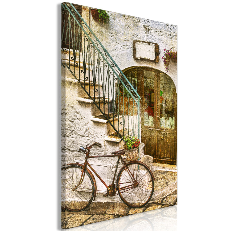 Canvas Art Print Bike on the stone stairs - photography of the Italian town 135843 additionalImage 2