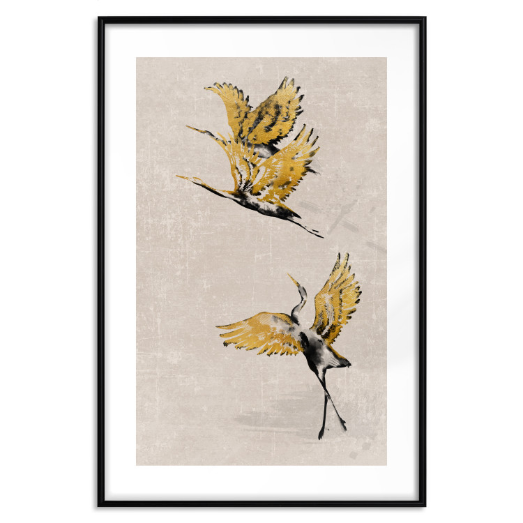 Poster Golden Geese - pattern of flying birds and beige background in scandi boho style 136543 additionalImage 26