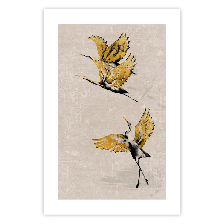 Poster Golden Geese - pattern of flying birds and beige background in scandi boho style 136543 additionalImage 19