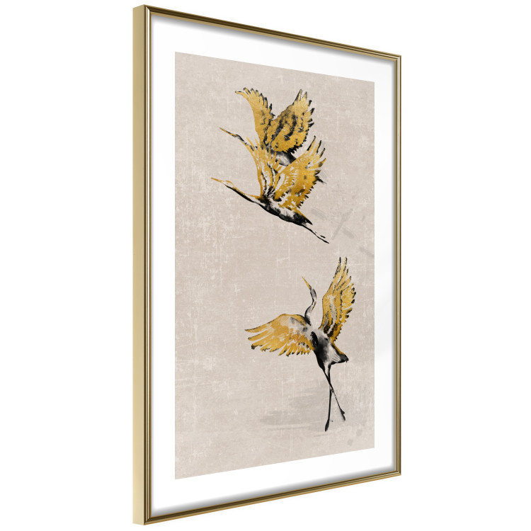 Poster Golden Geese - pattern of flying birds and beige background in scandi boho style 136543 additionalImage 8
