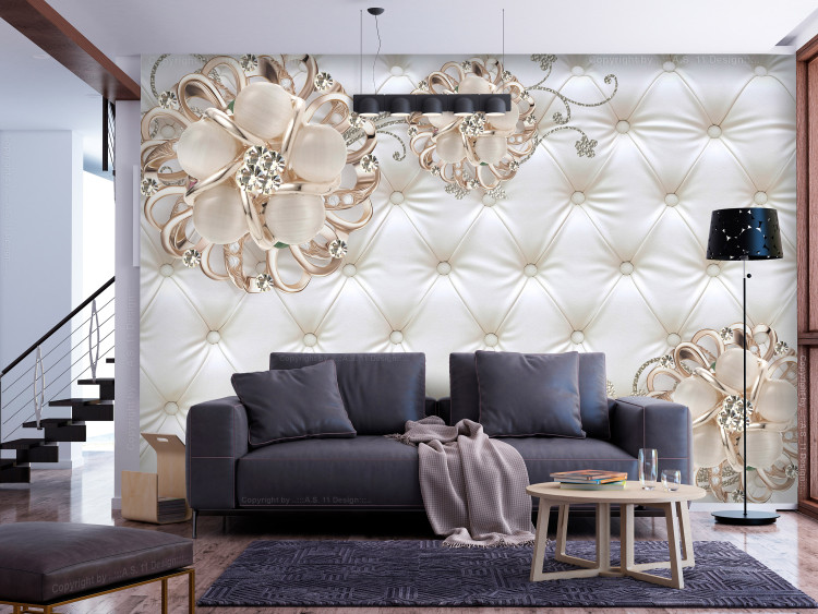 Wall Mural Golden jewels on a quilted background - Glamor style composition 138143