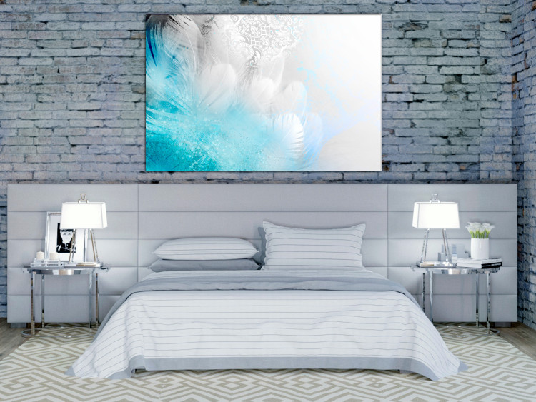 Canvas Print Feathers (1-piece) Wide - third variant - turquoise abstraction 138243 additionalImage 3