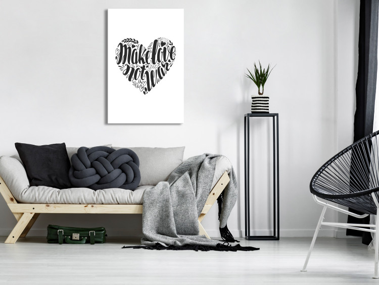 Canvas Let's Love Each Other (1-piece) Vertical - black and white heart with text 142443 additionalImage 3
