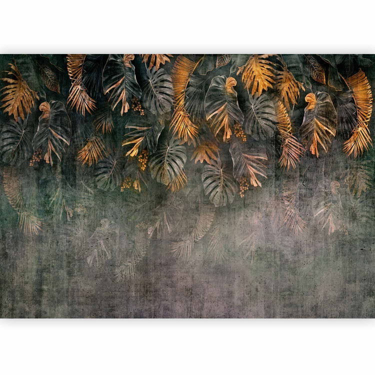Wall Mural Gilded nature - landscape with tropical leaves on a non-uniform background 143443 additionalImage 5