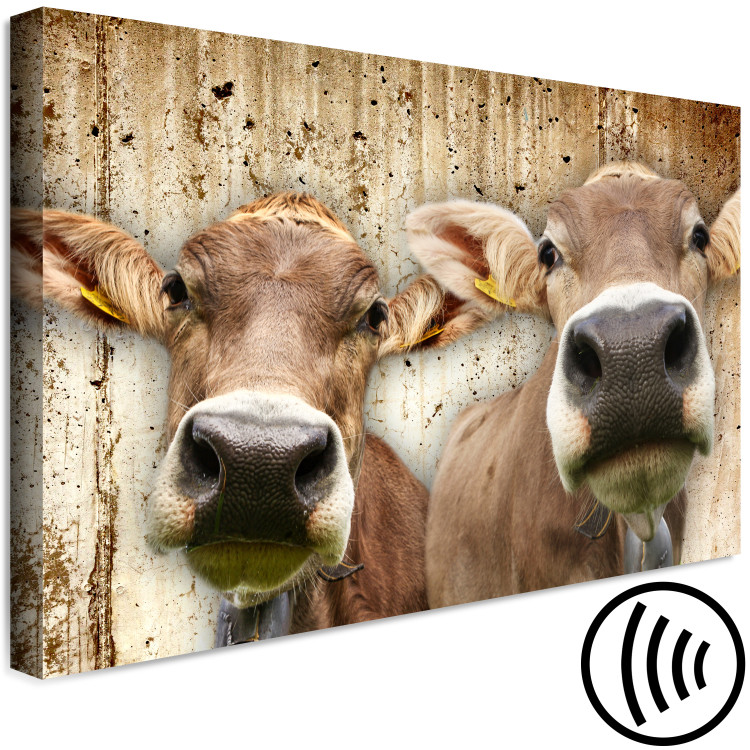 Canvas Portrait of Two Cows (1-piece) - animals against a concrete wall 145143 additionalImage 6
