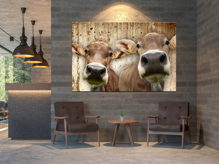 Canvas Portrait of Two Cows (1-piece) - animals against a concrete wall 145143 additionalImage 3