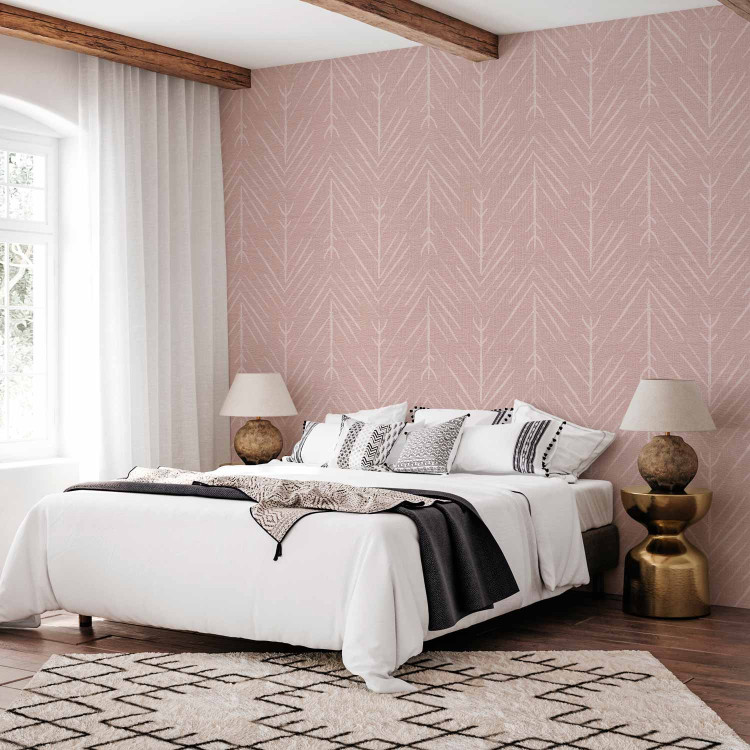 Wall Mural Abstract Shuttlecocks - Regular Pattern With Lines on Pink Fabric 145743 additionalImage 2