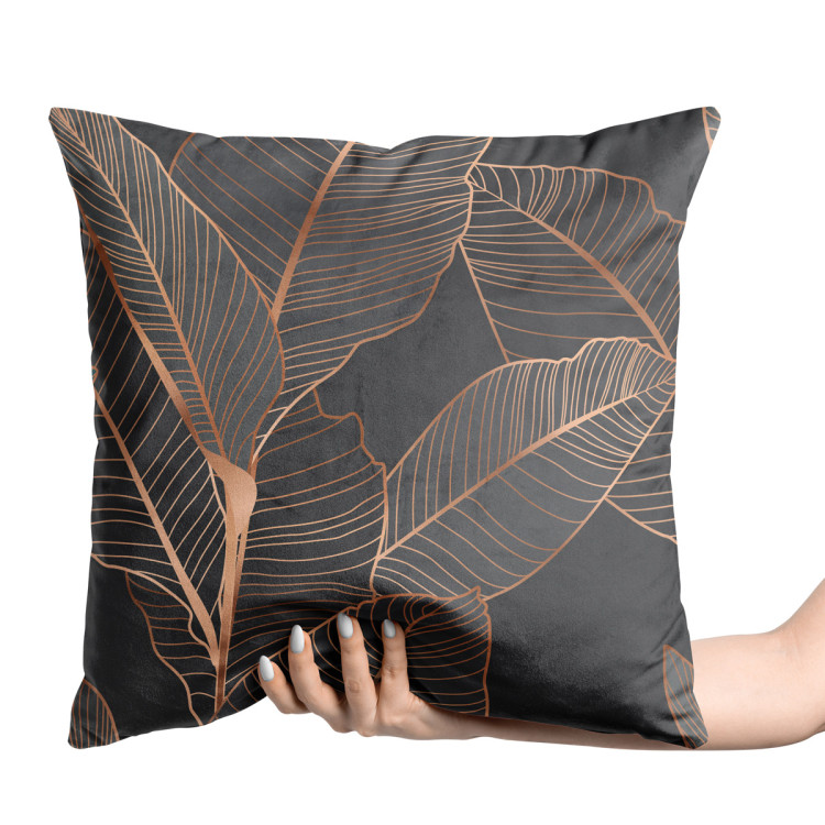 Decorative Velor Pillow Chocolate ficus - a botanical glamour composition in shades of brown 147043 additionalImage 2