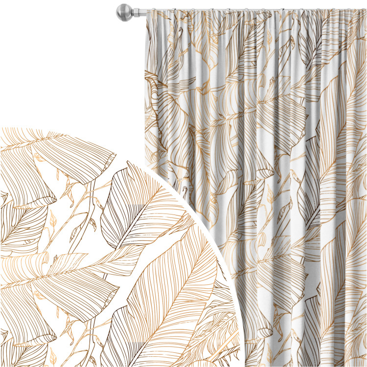Decorative Curtain Art Nouveau leaves - a minimalist floral pattern in gold 147143
