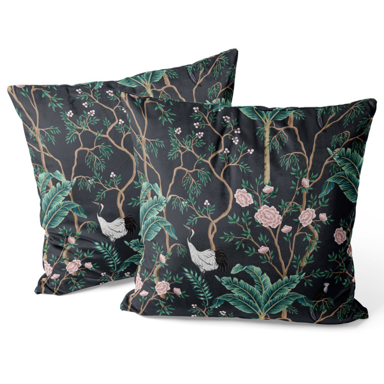 Decorative Velor Pillow Bird in the bushes - palm trees with pink flowers on a dark background 147243 additionalImage 3
