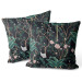 Decorative Velor Pillow Bird in the bushes - palm trees with pink flowers on a dark background 147243 additionalThumb 3