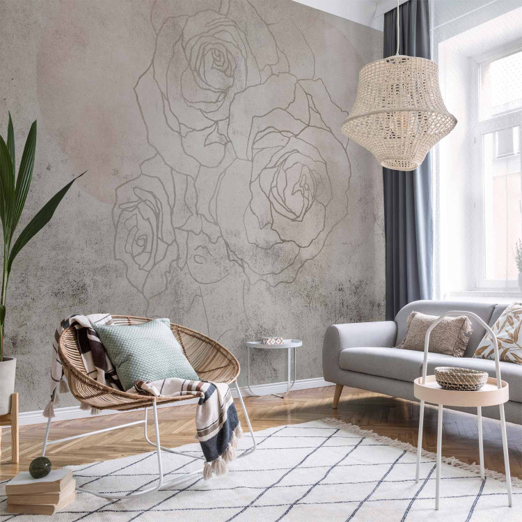 Photo Wallpaper Decorative Fresco - Artistic Wall With a Drawing of Flowers 148943