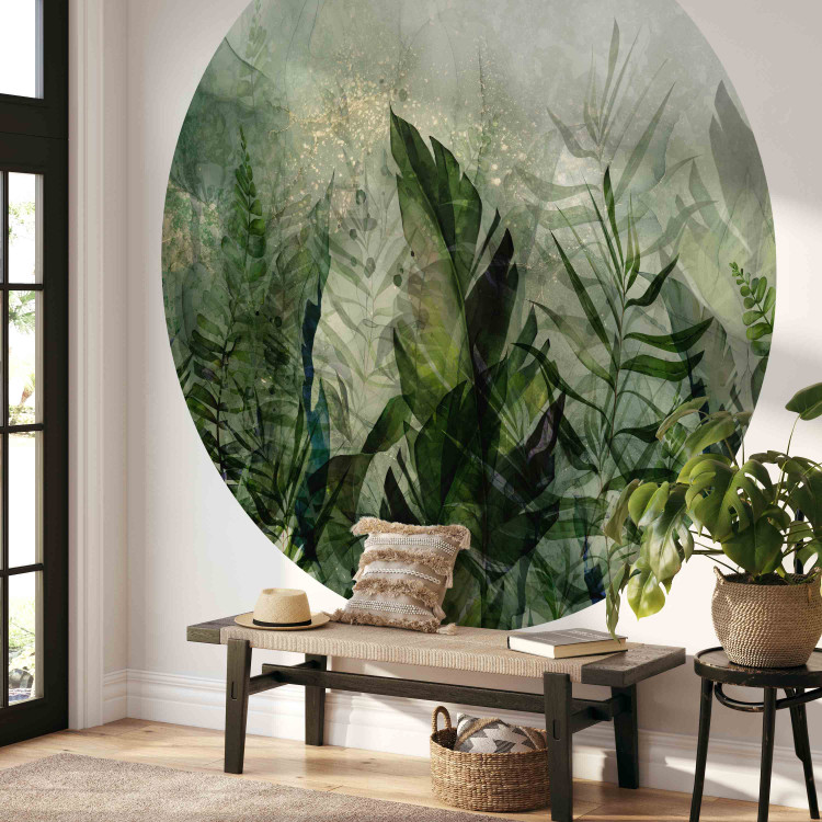 Round wallpaper Tropical Plants - Leaves in Misty Dew in Greens 151443 additionalImage 3