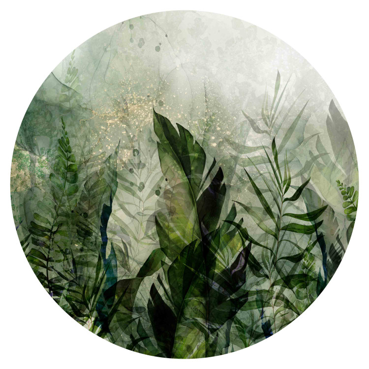 Round wallpaper Tropical Plants - Leaves in Misty Dew in Greens 151443 additionalImage 1