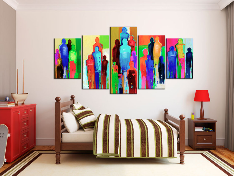 Canvas Crowd and Heart (5-piece) - colorful abstraction with various figures 47043 additionalImage 3
