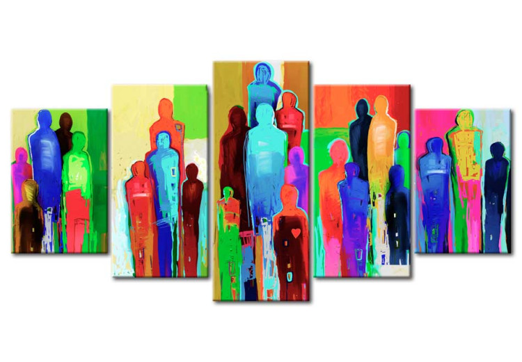 Canvas Crowd and Heart (5-piece) - colorful abstraction with various figures 47043