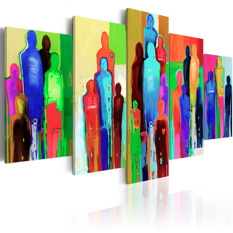 Canvas Crowd and Heart (5-piece) - colorful abstraction with various figures 47043 additionalImage 2