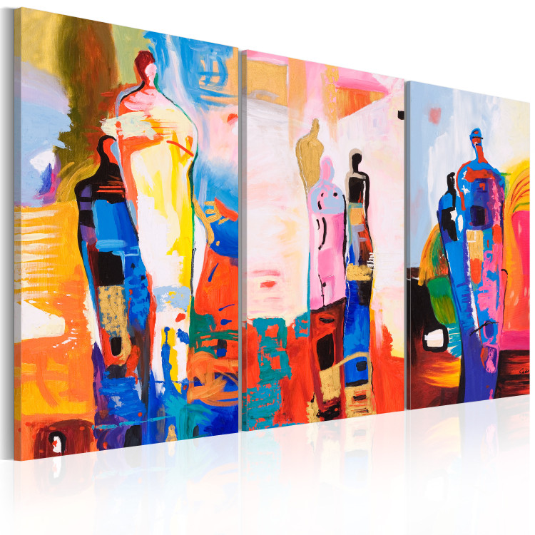 Canvas Print Pastel Figures (3-piece) - colorful abstraction with silhouettes 47143 additionalImage 2