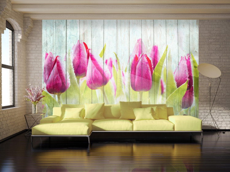 Wall Mural Tulips on white wood 60343