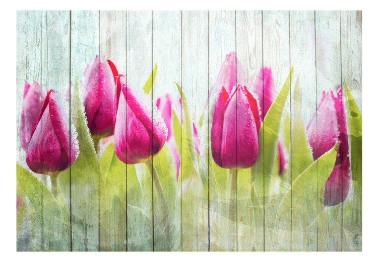 Wall Mural Tulips on white wood 60343 additionalImage 1